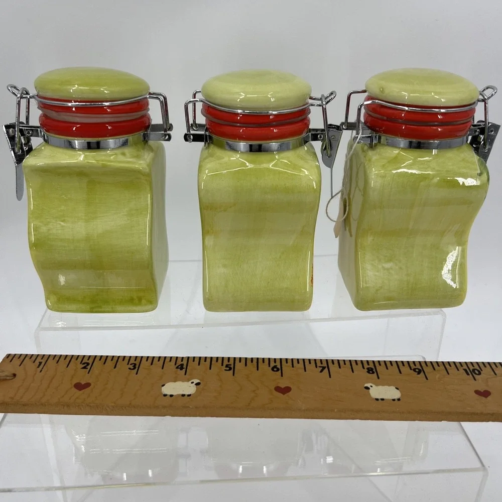Fruit Theme Locking Seal Mini Nesting Canister Spice Jar Set of 3‎ Orange Pear